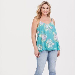 SOPHIE - TURQUOISE FLORAL CHALLIS DOUBLE LAYER SWING CAMI Size 2X